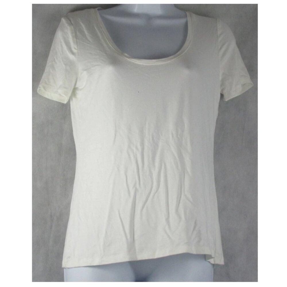 INC Women's Short-Sleeve Scoop-Neck Soft 96% Rayon T-Shirt, Ivory, Small